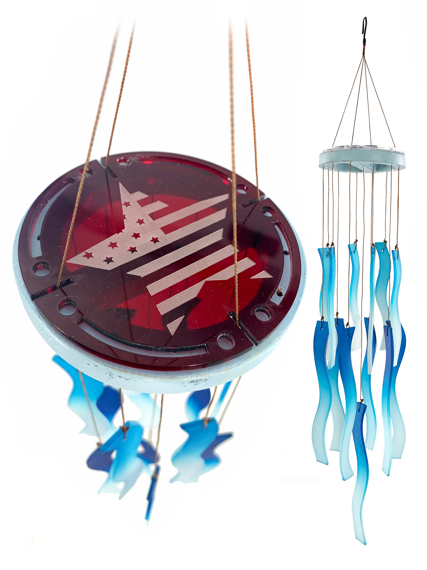 Stars and Stripes 4th of July Sea Glass Red White and Blue Wind Chime Sun Catcher Garden Gift Set